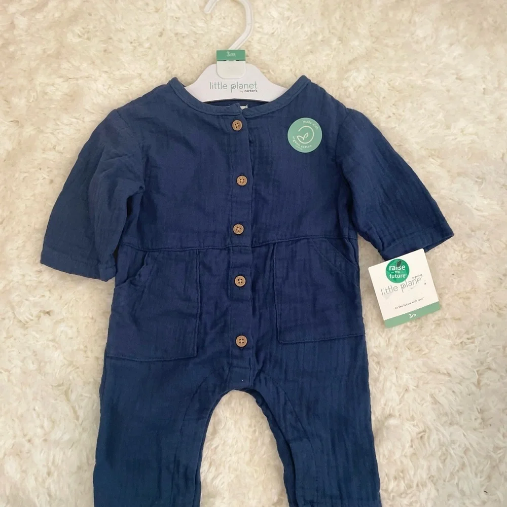 Carter's Little Planet Organic Baby Gauze Romper Blue Size‎ 3M